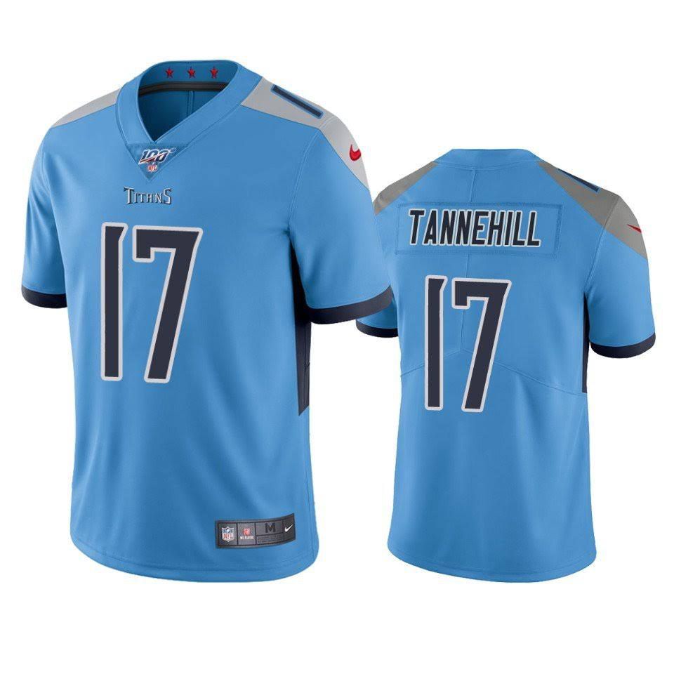 Men Tennessee Titans #17 Ryan Tannehill Nike Light Blue 100th Vapor Limited NFL Jersey